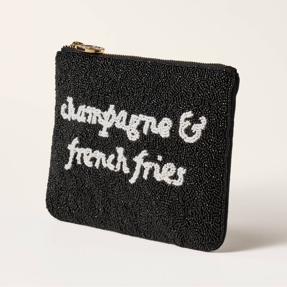 NWT ♠️ Kate Spade Target Champagne & French Fries Beaded Clutch Black and White